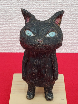 戸川五十生「Tiny Cats 黒」10cm 樟